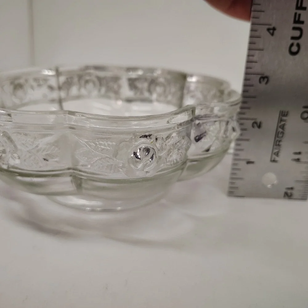 Jeannette Aztec Rose Glass Dish‎ 6in Two Handle Clear Relish Bowl Vintage